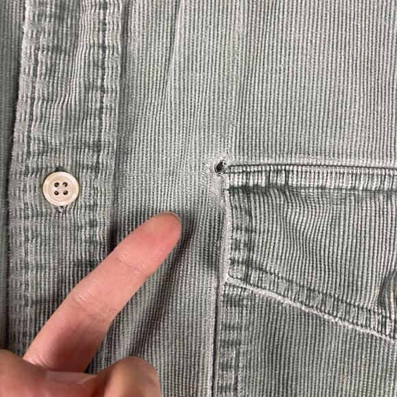 VTG J Crew Oarsman Corduroy Shirt Mens XL Green Hong Kong Distressed Destroyed - Picture 11 of 16